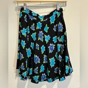 Basic Editions Black Skirt with Blue and Green Floral Design Vintage